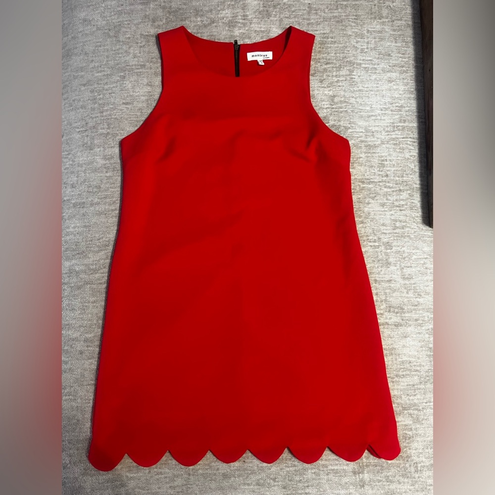 Monteau Vibrant Red Mini Dress with Scalloped Detail
